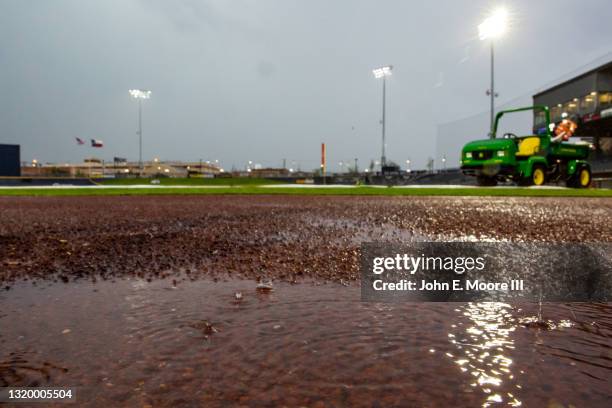 Stadium is pictured during a rain delay before the game between the Amarillo Sod Poodles and the Midland RockHounds at HODGETOWN Stadium on May 18,...