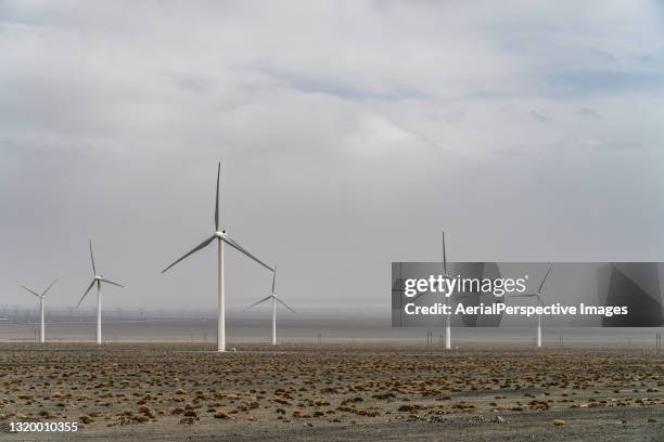 high angle view of wind turbine - gansu province stock pictures, royalty-free photos & images