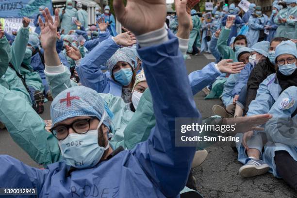 Operating room nurses strike to protest the "contempt" shown to them in an overhaul of France's healthcare system, the "Ségur de la santé", as they...