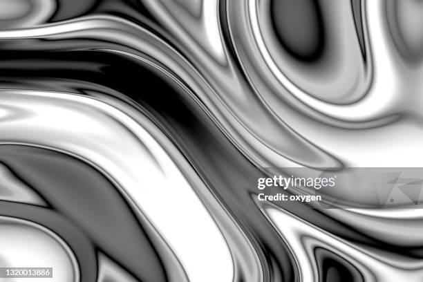 silver swirl fluid melting waves flowing liquid motion abstract background - cromo metal imagens e fotografias de stock