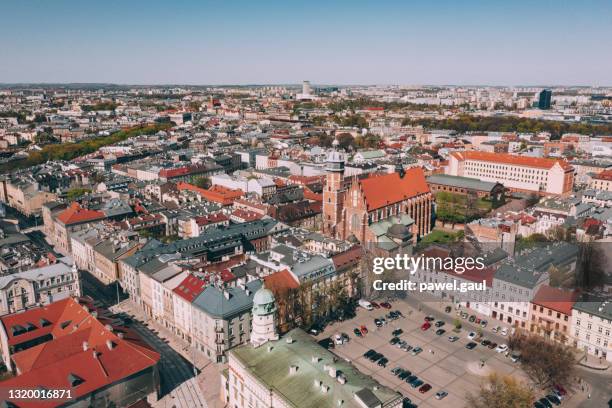aerial view of kazimierz old jewish district in cracow, poland - krakow stock pictures, royalty-free photos & images