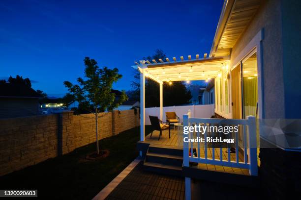 backyard deck and pergola - new deck stock pictures, royalty-free photos & images