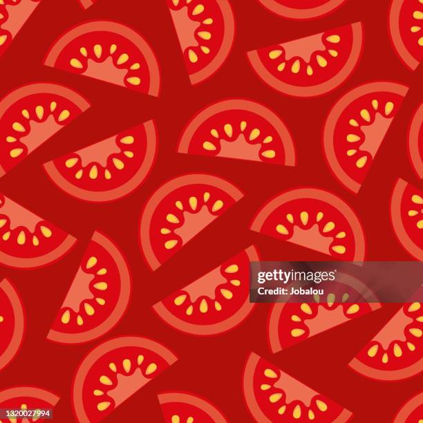 ilustraciones, imágenes clip art, dibujos animados e iconos de stock de patrón sin costuras tomate sobre fondo rojo - tomate