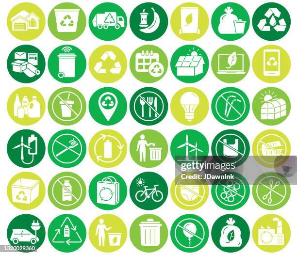 recycling and environmental conservation colorful circle flat green icon set - large circle infographic stock illustrations