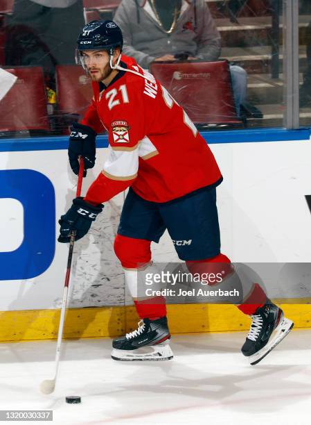 Alexander Wennberg of the Florida Panthers warms up prior to the game against the Tampa Bay Lightning in Game Five of the First Round of the 2021...