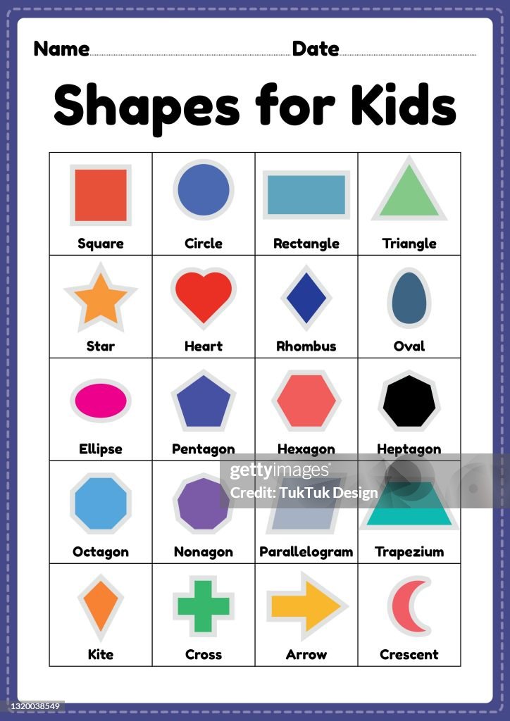 Shapes for children for preschool and kindergarten kids to learn basic symbols for educational activities in a printable page