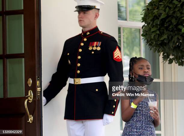 Gianna Floyd, daughter of George Floyd, departs the White House following a meeting between members of the Floyd family with U.S. President Joe Biden...