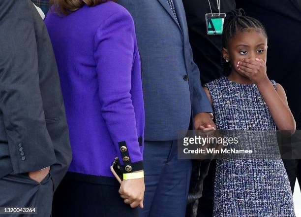 Gianna Floyd, daughter of George Floyd, stands with other members of the Floyd family as they answer questions outside the White House following a...