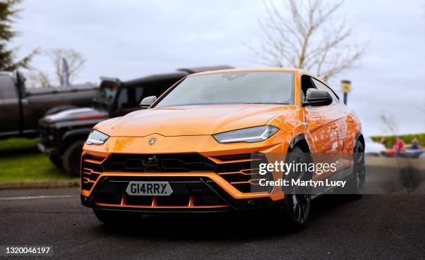 The Lamborghini Urus seen at the Sharnbrook Hotel in Bedfordshire. The Sharnbrook Hotel hosted a private car show to enable the filming of an up and...