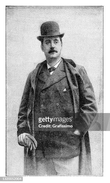 stockillustraties, clipart, cartoons en iconen met componist giacomo puccini portret 1894 - opera