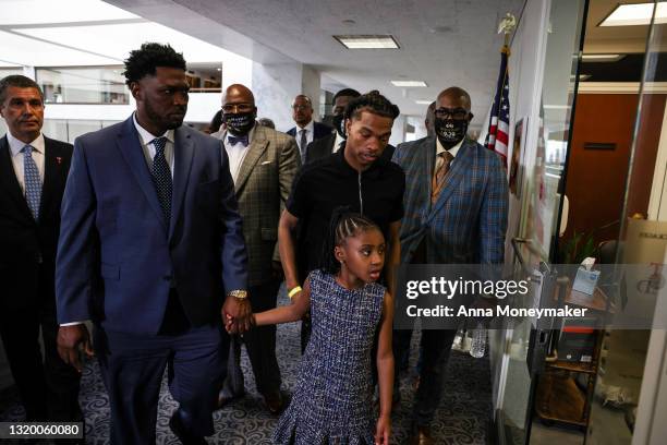 Gianna Floyd , George Floyd's daughter, and her family arrive at U.S. Sen. Cory Booker's office in the Hart Senate Office Building on May 25, 2021 in...