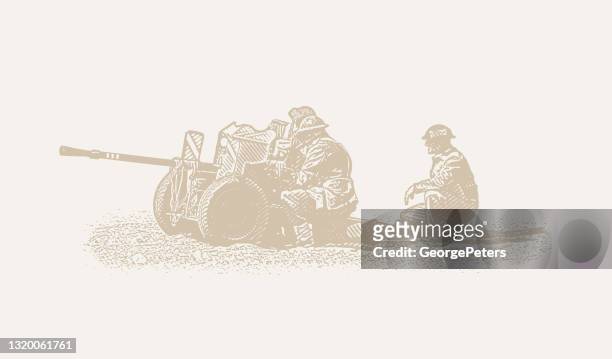 soldaten des zweiten weltkriegs schießen m2 maschinengewehr - d day stock-grafiken, -clipart, -cartoons und -symbole