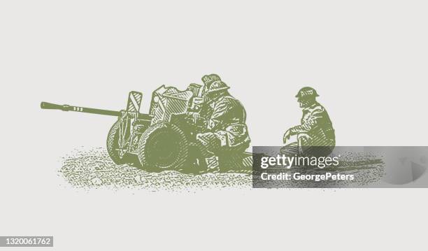 wwii soldiers shooting m2 machine gun - allied forces stock illustrations