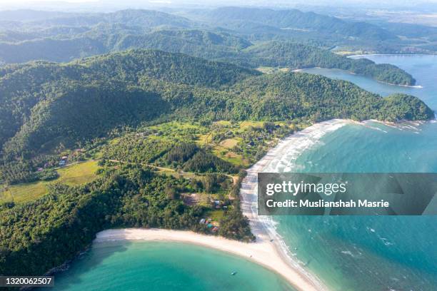 aerial view the beautiful  island and kelambu beach in kudat sabah state malaysia. - kota kinabalu beach stock pictures, royalty-free photos & images