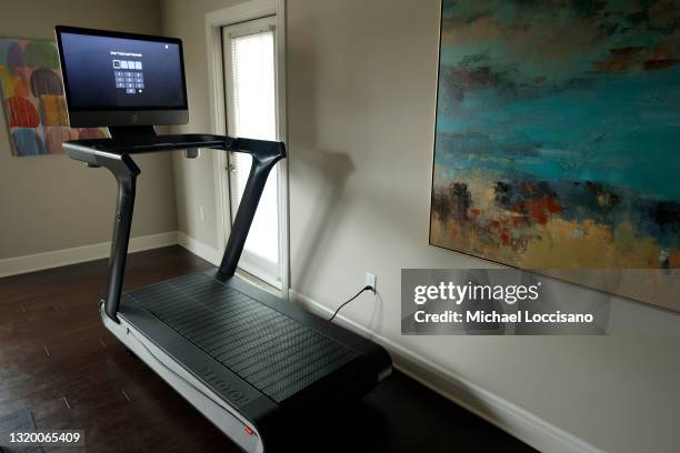 Peloton Tread+ treadmill is stationed in a living room on May 24, 2021 in Williamstown, New Jersey. Earlier this May, Peloton recalled its Tread and...