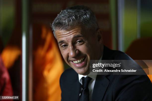 Hernan Crespo head coach of Sao Paulo smiles before a group E match of Copa CONMEBOL Libertadores 2021 between Sao Paulo v Sporting Cristal at...