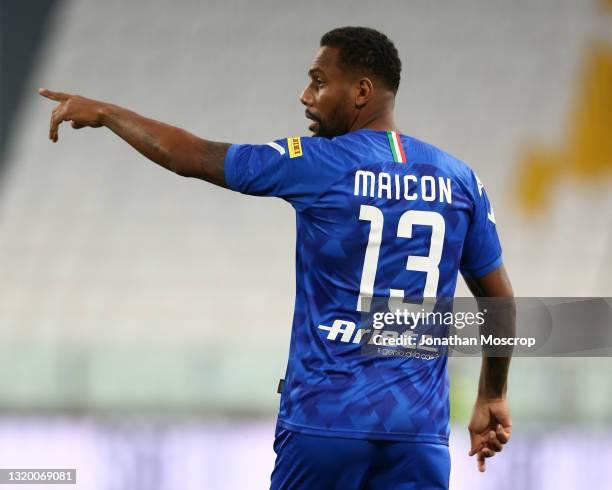 Former Brazilian International player Douglas Maicon reacts during the 30th 'Partita Del Cuore' charity friendly match between Nazionale Cantanti and...