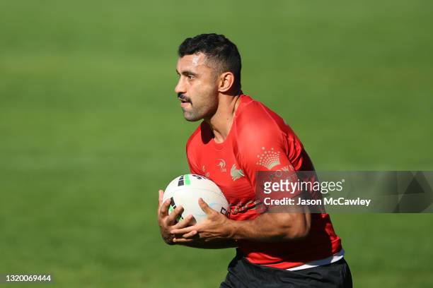 Alex Johnston of the Rabbitohs in action during a South Sydney Rabbitohs NRL training session at Redfern Oval on May 26, 2021 in Sydney, Australia.