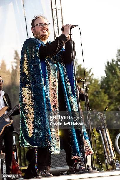 Singer Paul Janeway of St. Paul & the Broken Bones performs at Rural Hill on May 25, 2021 in Huntersville, North Carolina.