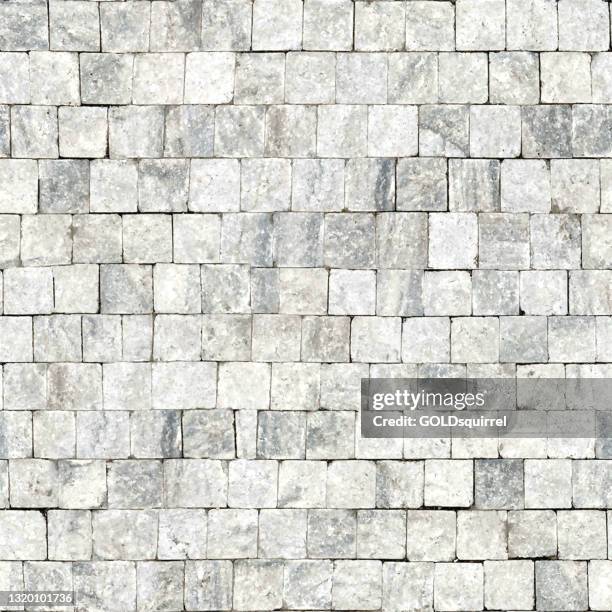 paving stones - seamless pattern in vector - hyper realistic illustration texture background - floor decoration in natural gray color with square and rectangular shapes - raw stone with an uneven structure strictly arranged in a row - pavement stock illustrations