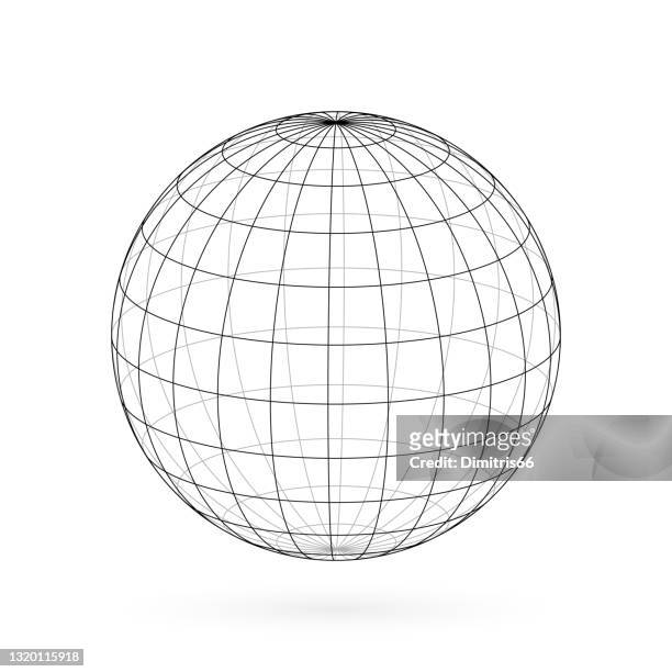stockillustraties, clipart, cartoons en iconen met vector wireframe bol. 3d model van de aardebol met meridianen en parallellen, of breedte- en lengtegraad. - equator line