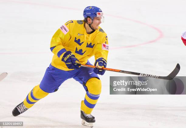 Par Lindholm of Sweden in action during the 2021 IIHF Ice Hockey World Championship group stage game between Switzerland and Sweden at Olympic Sports...