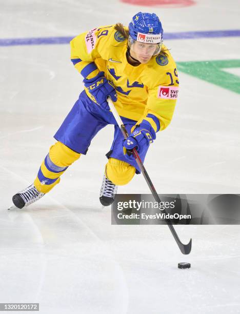 Marcus Sorensen of Sweden in action during the 2021 IIHF Ice Hockey World Championship group stage game between Switzerland and Sweden at Olympic...