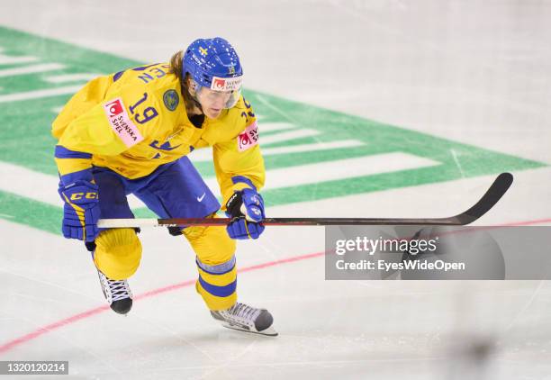 Marcus Sorensen of Sweden in action during the 2021 IIHF Ice Hockey World Championship group stage game between Switzerland and Sweden at Olympic...