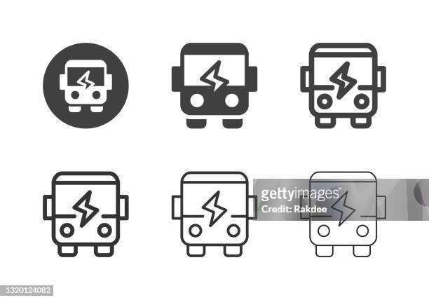 ilustrações de stock, clip art, desenhos animados e ícones de electric buses icons - multi series - recycling rig