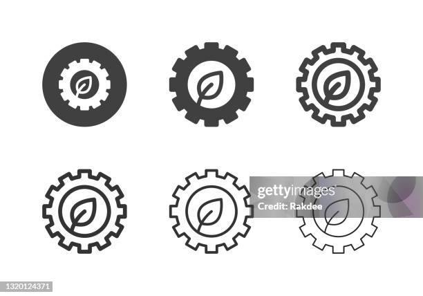 ecosystem icons - multi series - engineer gearwheel factory stock illustrations