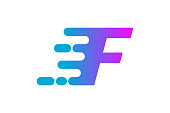 Letter F logo symbolizing speed. Initial F fast motion effect.