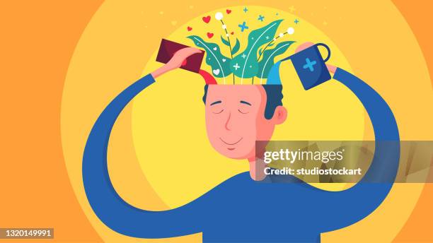 mental health - man brain stock illustrations