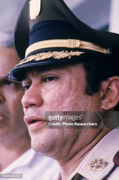 Close-up of the military leader of Panama General Manuel Noriega , Panama, 1988.