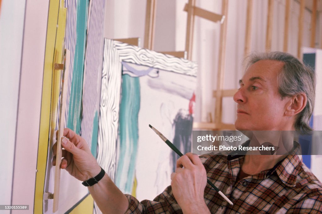 Roy Lichtenstein Paints In His Studio
