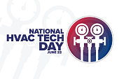 National HVAC Tech Day. June 22. Holiday concept. Template for background, banner, card, poster with text inscription. Vector EPS10 illustration.