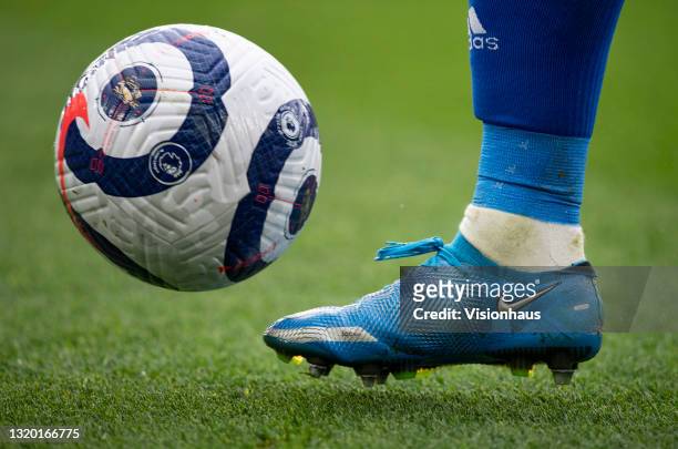 The official Nike Premier League match ball with a Nike boot during the Premier League match between Leicester City and Tottenham Hotspur at The King...
