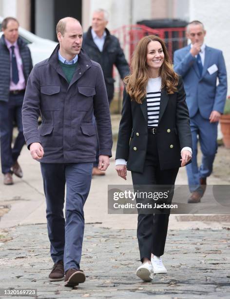 Prince William, Duke of Cambridge and Catherine, Duchess of Cambridge during a visit where they met local fishermen and their families to hear about...
