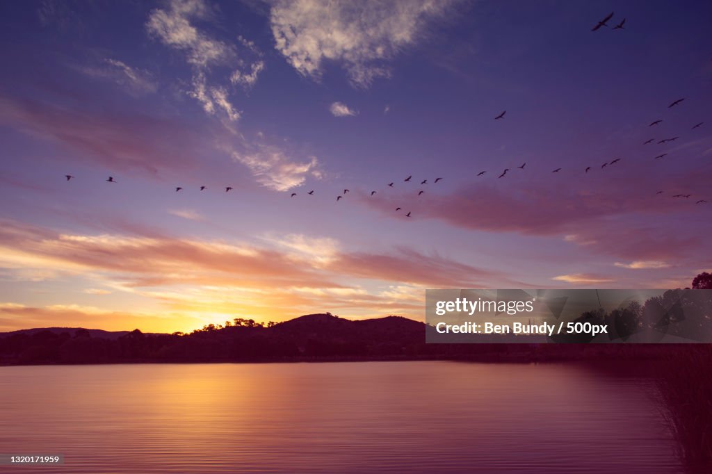 Scenic view of lake against sky during sunset,Lake Tuggeranong,Greenway,Australian Capital Territory,Australia