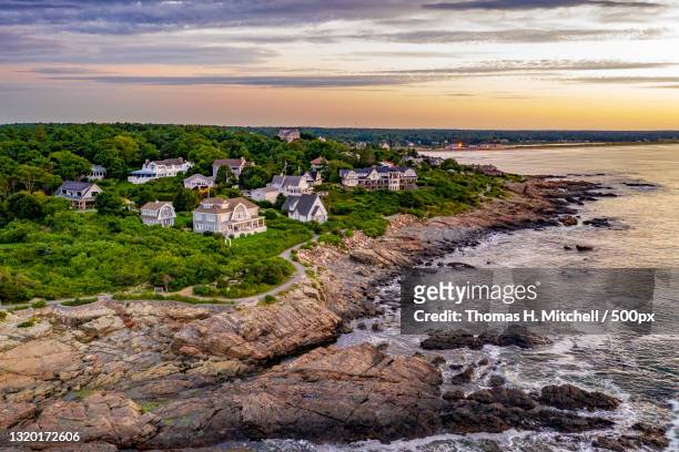 scenic view of sea against sky during sunset,united states,usa - maine stockfoto's en -beelden