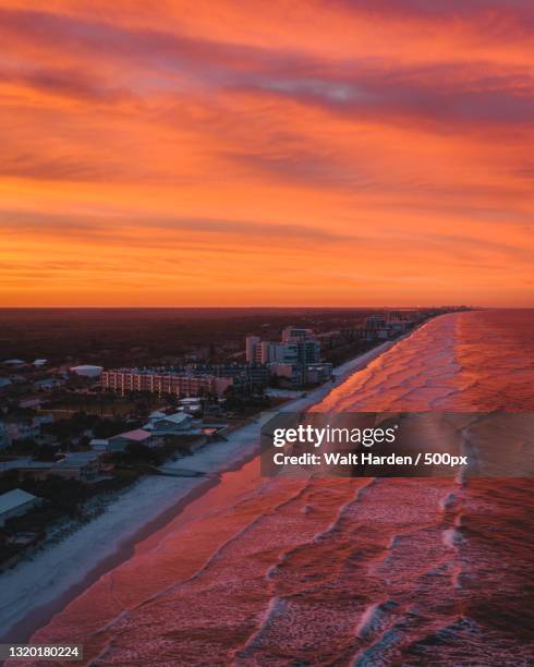 aerial view of buildings against sky during sunset,new smyrna beach,florida,united states,usa - ニュースムーナ・ビーチ ストックフォトと画像