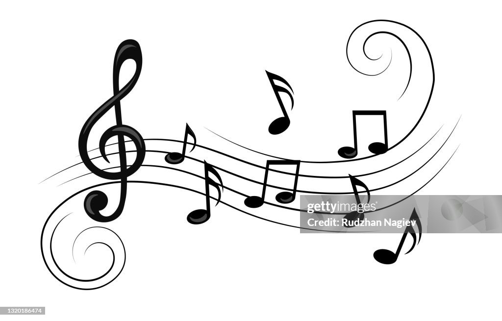 Music notes, with curves and swirls