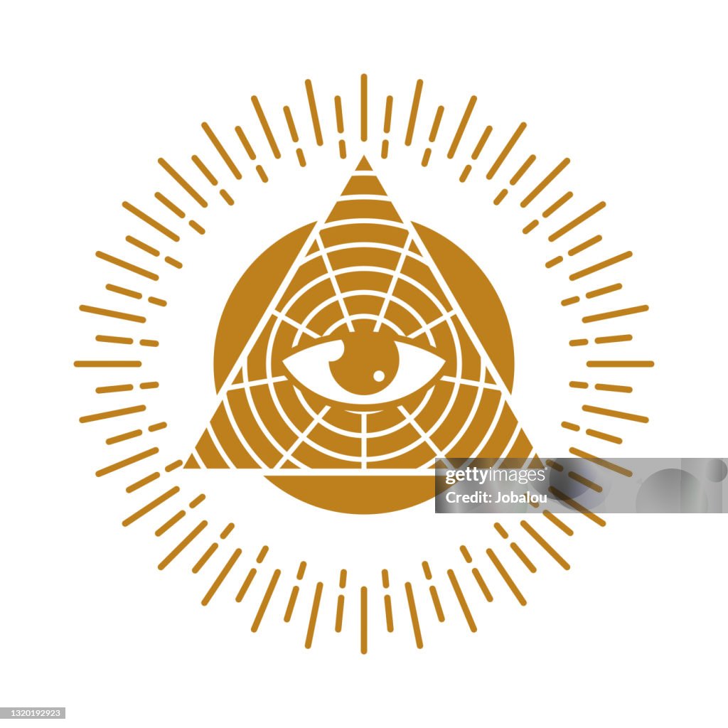 Todos mirando a los ojos en geometría triángulo masonería y símbolo illuminati