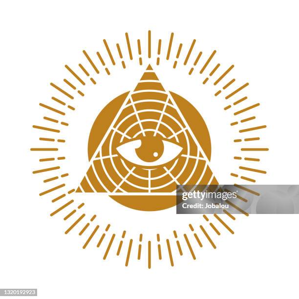 all seeing eye in geometry triangle masonry and illuminati symbol - concentration stock illustrations stock illustrations