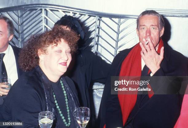 Pat Ast and Halston attend Andy Warhol Memorial Service at the Diamond Horseshoe Restaurant in New York City on April 1, 1987.