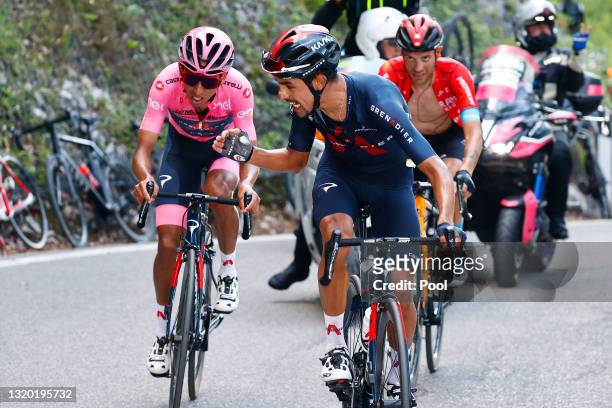 Egan Arley Bernal Gomez of Colombia Pink Leader Jersey & Daniel Felipe Martinez Poveda of Colombia and Team INEOS Grenadiers during the 104th Giro...