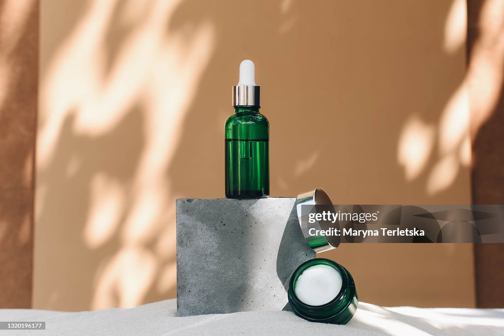 Containers with natural cosmetics in a stylish concept.