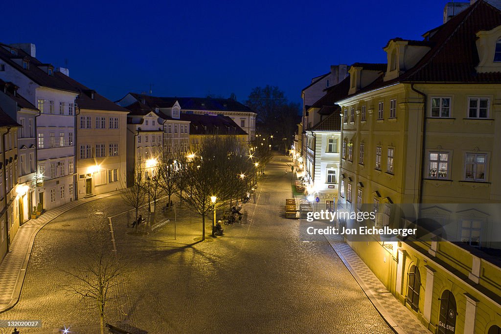 Empty streets of Prague at night