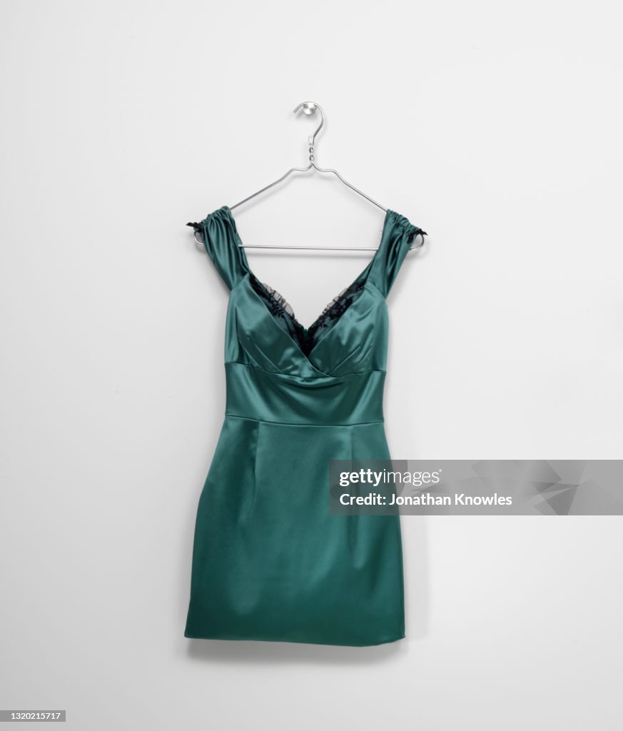 Green satin dress