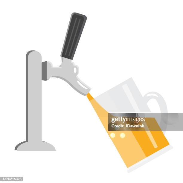 craft beer pouring from a tap flat design themed icon white background - beer pump stock illustrations