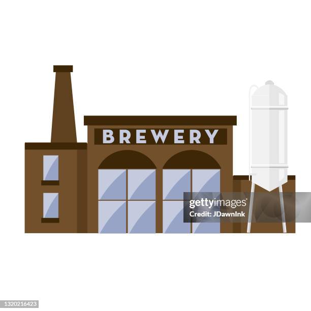 ilustrações, clipart, desenhos animados e ícones de cervejaria artesanal exterior flat design fundo branco temático ícone - brewery